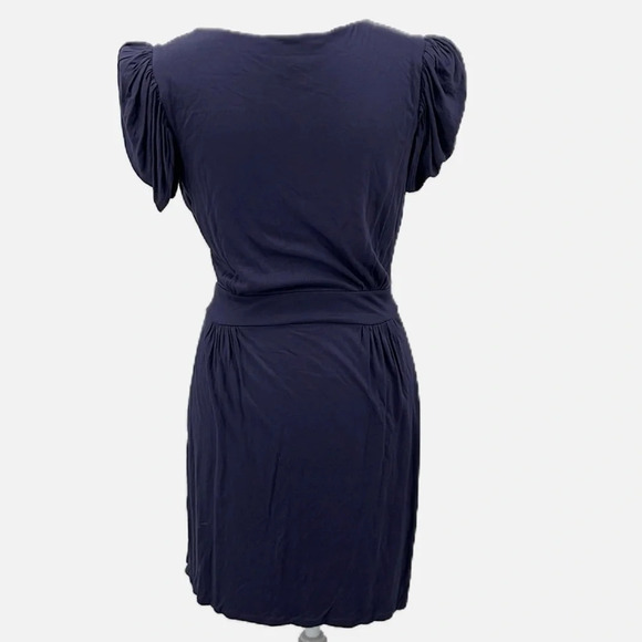 French Connection Draped Short Sleeve Faux Wrap Dress in Blue - Size 8 - Picture 4 of 6